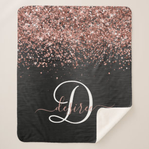 Custom Rose Gold Glitzer Black Sparkone Monogram Sherpadecke