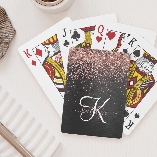 Custom Rose Gold Glitzer Black Sparkone Monogram Spielkarten (Von Creator hochgeladen)