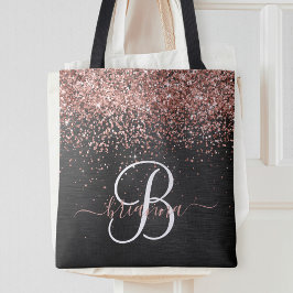 Custom Rose Gold Glitzer Black Sparkone Monogram Tasche