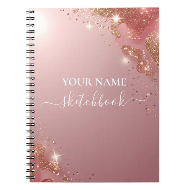Custom Rose Gold Glitzer Notebook - Elegante Spark Notizblock (Vorderseite)