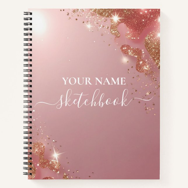 Custom Rose Gold Glitzer Notebook - Elegante Spark Notizbuch (Vorderseite)