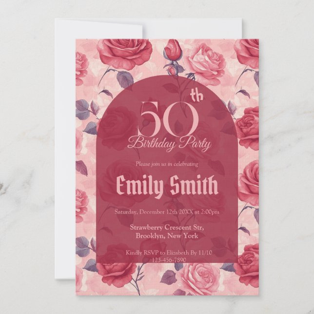 Custom Rose Themed Wife’S Birthday Einladung (Vorderseite)