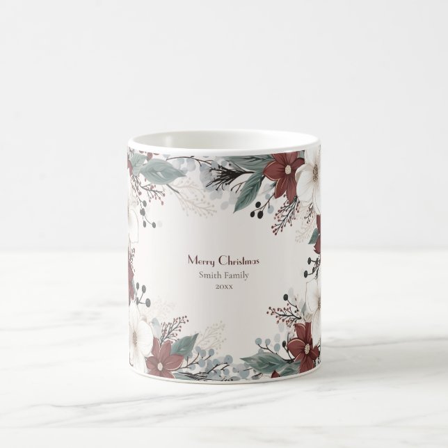 Custom Rot und Weiß Wasserfarbe Blumenfestival Kaffeetasse (Mittel)