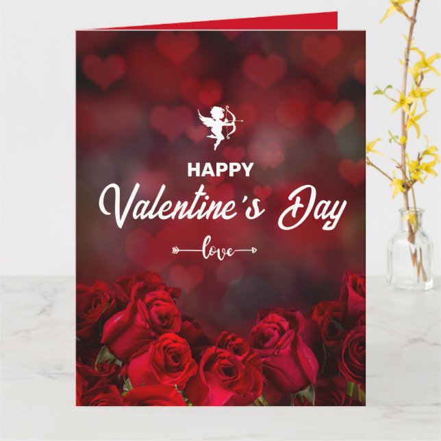 Custom Rote Rosen Cupid Romantische Trendy Valenti Karte (Gelbe Blume)