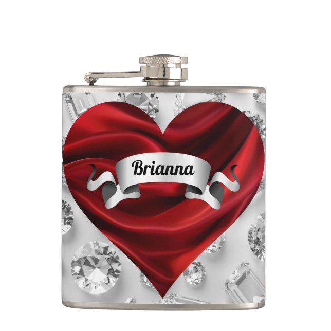 Custom Roter Rose Womens Liquor Vinyl Wrapped Flas Flachmann (Vorderseite)