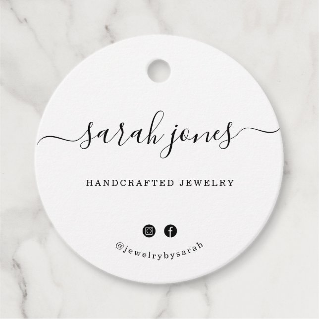 Custom Round White Calligraphy Script Hang Tag Geschenkanhänger (Vorderseite)