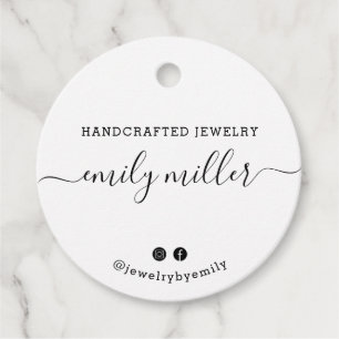 Custom Round White Script Handmade Juwelier Tag Geschenkanhänger