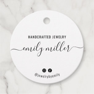 Custom Round White Script Handmade Juwelier Tag Geschenkanhänger