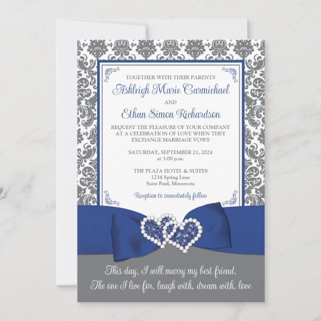 Custom Royal Blue and Gray Wedding Einladung (Vorderseite)