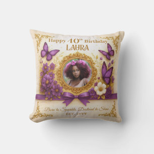 Custom Royal Gold Lila Butterfly Geburtstagsgesche Kissen