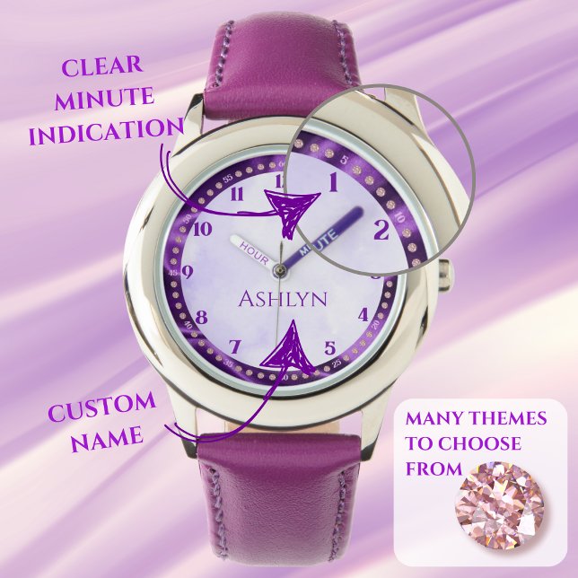 Custom Royal Lilac Sparkling Kids Learning Armbanduhr (Von Creator hochgeladen)