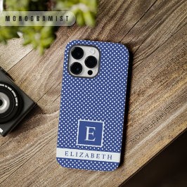 Custom Royal Navy Blue White Polka Dot Design Case-Mate iPhone 14 Pro Max Hülle
