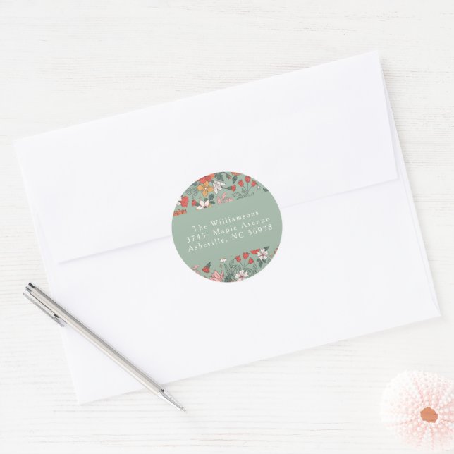 Custom Rücksendeadresse Green Christmas Botanical Runder Aufkleber (Umschlag)