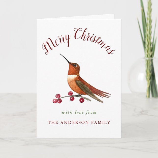 Custom Rufous Hummingbird Holiday Card Feiertagskarte (Vorderseite)
