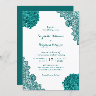 Custom Rustic Aquamarin Hydrangea Floral Lace Wedd Einladung