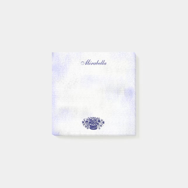 Custom Rustic Blue White Floral Imitate Leinwand S Post-it Klebezettel (Vorderseite)