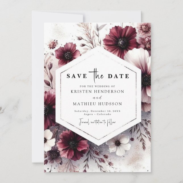 Custom Rustic Burgundy Wedding Save The Date (Vorderseite)