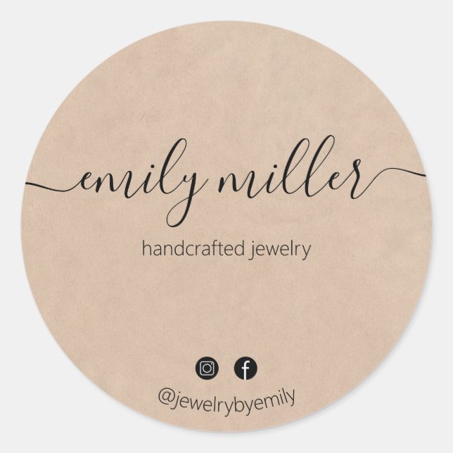 Custom Rustic Elegance Calligraphy Script Runder Aufkleber (Vorderseite)