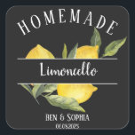 Custom Rustic hausgemachte italienische Limoncello Quadratischer Aufkleber<br><div class="desc">Moderne rustikale,  hausgemachte Limoncello Flaschenschilder sind perfekt für Ihre Gastgeschenke Hochzeiten mit italienischem Thema und Sommerleben. Sie verfügen über einen Aquarellenzweig,  Zitronen und grüne Äste und ein individuelles Etikett für alle Ihre Anforderungen an die italienische Limoncello Flaschenkennzeichnung.</div>