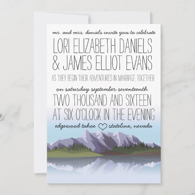 Custom Rustic Lake & Mountatin Hochzeit Einladung (Vorderseite)