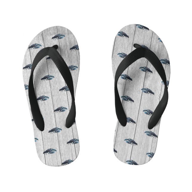 Custom Rustic Nautical Blue Lobster Grau Wood Case Kinderbadesandalen (Fußbett)