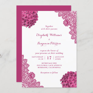 Custom Rustic Pink Hydrangea Bloral Lace Wedding Einladung