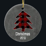 Custom Rustic Red Plaid Tree & Chalkboard Photo Keramik Ornament<br><div class="desc">Personalize this custom rustic red and black buffalo plaid Christmas tree and chalkboard Christmas ornament with your own photo and the year!  Features rustic typography and your own family photo on the back.  A great ornament to start your annual tradition to create your own Christmas ornament each year!</div>