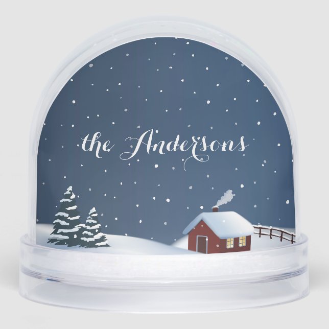 Custom Rustic Snowy Cabin Scene Snow Globe Schneekugeln (Vorderseite)