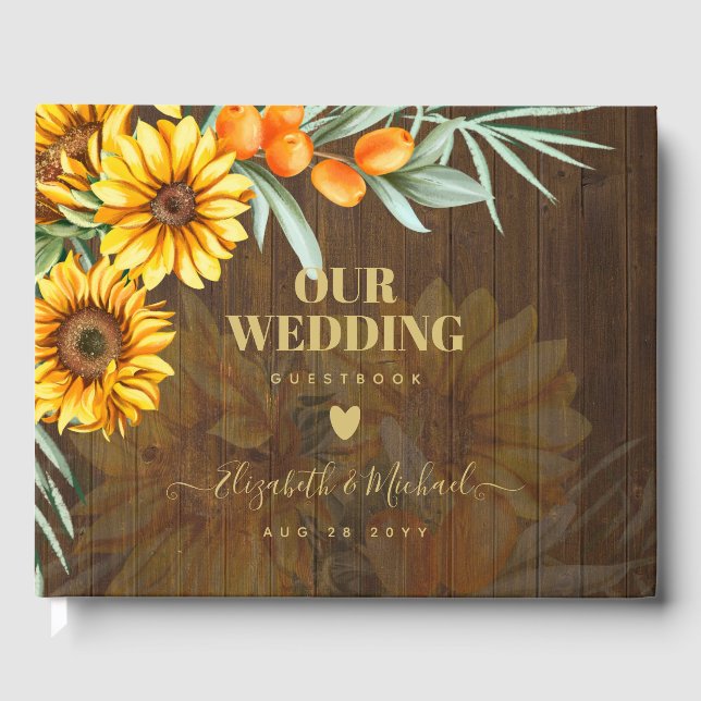 Custom Rustic Sonnenblumen Pampas Grass Hochzeit Gästebuch (Vorderseite)