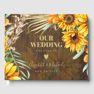 Custom Rustic Sonnenblumen Pampas Grass Hochzeit Gästebuch