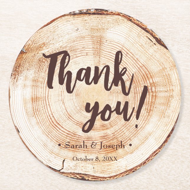 Custom Rustic Wedding Wood Grain Gefallen Vielen D Runder Pappuntersetzer (Vorderseite)