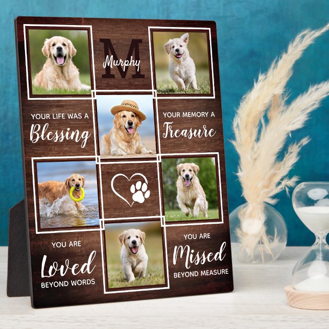 Custom Rustic Wood Pet Memorial 6 Foto Collage Fotoplatte (Von Creator hochgeladen)