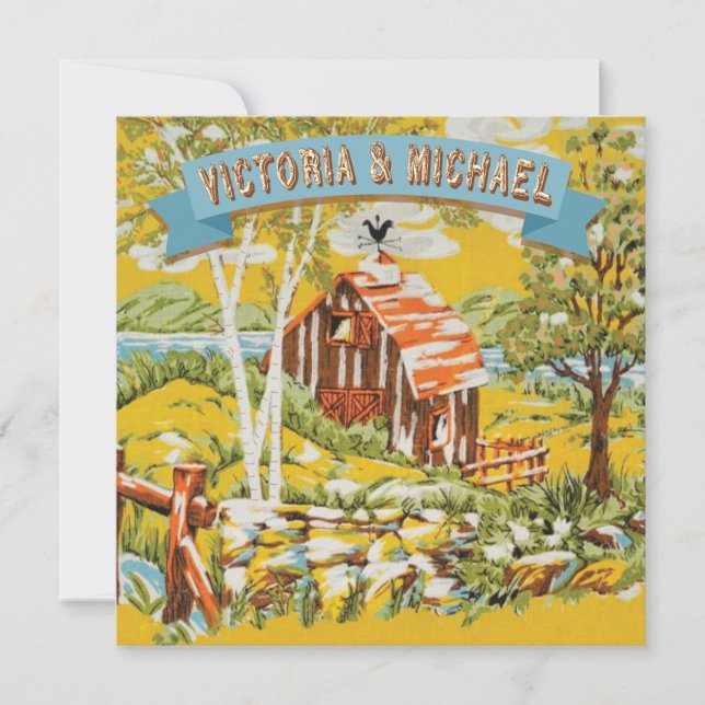 Custom Rustic Woodland Barn Wedding Einladung (Vorderseite)