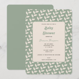 Custom Sage Green 70er Retro Leaf Babydusche Einladung