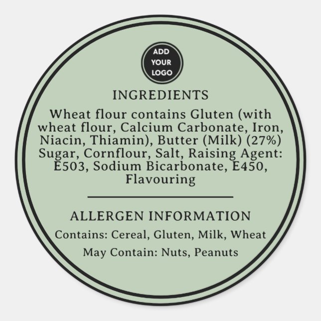 CUSTOM Sage Green Allergy Alert Bakery Sticker (Vorderseite)