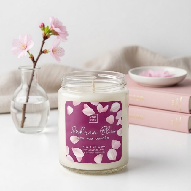 Custom Sakura Bliss Personalized Soy Wax Candle Quadratischer Aufkleber (Von Creator hochgeladen)