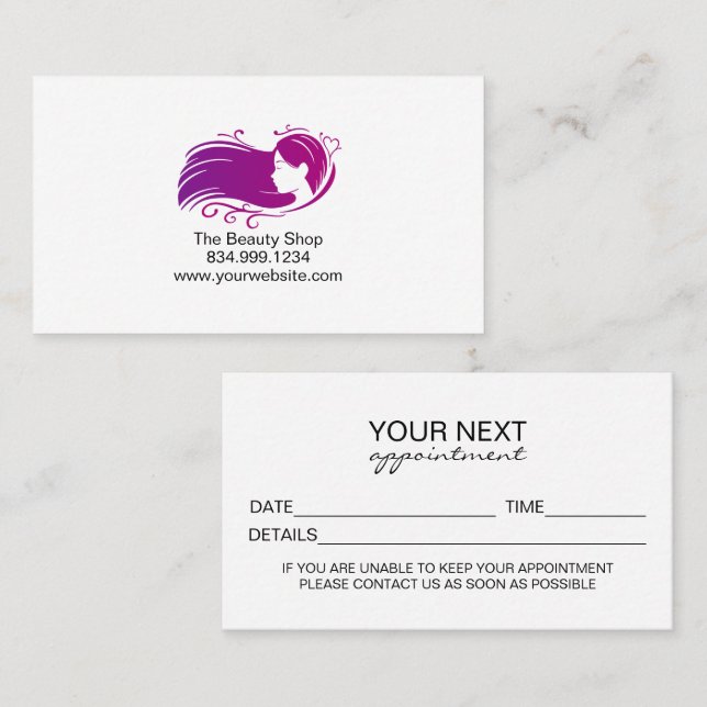 Custom Salon Appointment Card Template Telefonnummerkarte (Vorne/Hinten)