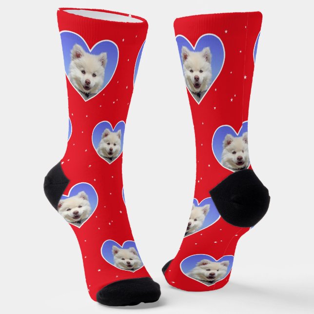 Custom Samoyed Hund Foto auf Red Crew Socken (Gewinkelt)