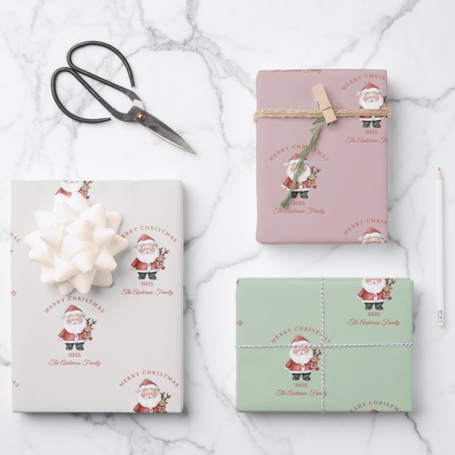 Custom Santa Aquarell Weihnachtsgeschenk Geschenkpapier Set (Vorderseite)