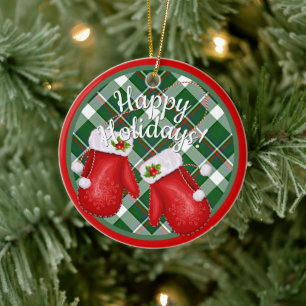 Custom Santa Claus Mittens Red Green Kariertes Mus Keramik Ornament