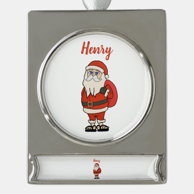 Custom Santa Claus Weihnachts Flip Flops Banner-Ornament Silber (Vorderseite)