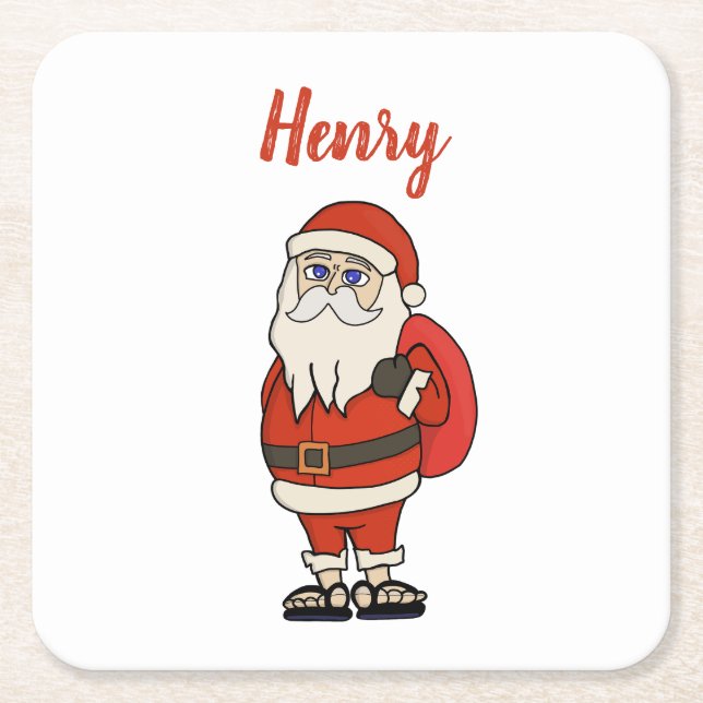 Custom Santa Claus Weihnachts Flip Flops Rechteckiger Pappuntersetzer (Vorderseite)