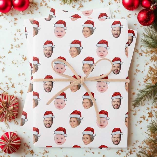 Custom Santa Hat Face Christmas Gift 3 Photos Geschenkpapier Set (Von Creator hochgeladen)