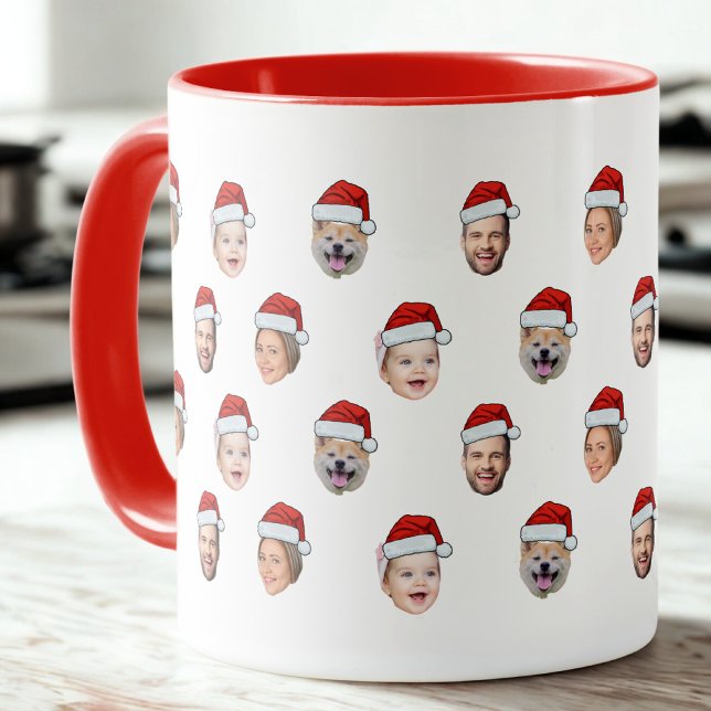 Custom Santa Hat Family Face 4 Photos Christmas Tasse (Von Creator hochgeladen)