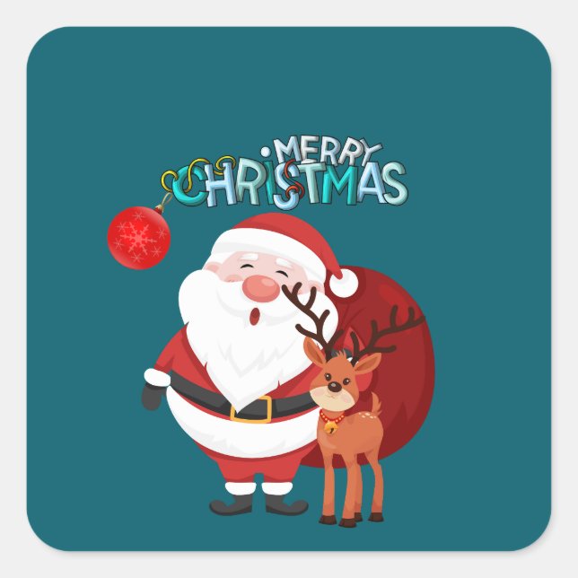 Custom Santa & Reindeer Happy Holiday Sticker (Devant)