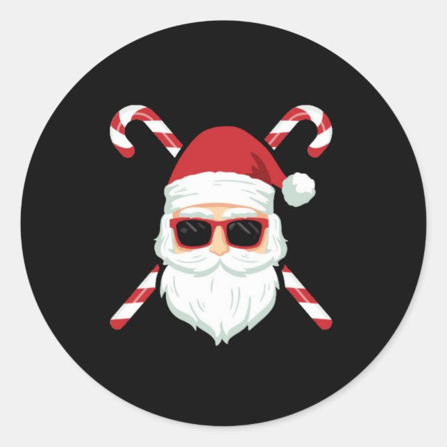 Custom Santa with Cross Canes Christmas Holiday Runder Aufkleber (Vorderseite)