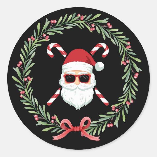 Custom Santa Wreath Cross Canale Weihnachtsfeierta Runder Aufkleber (Vorderseite)