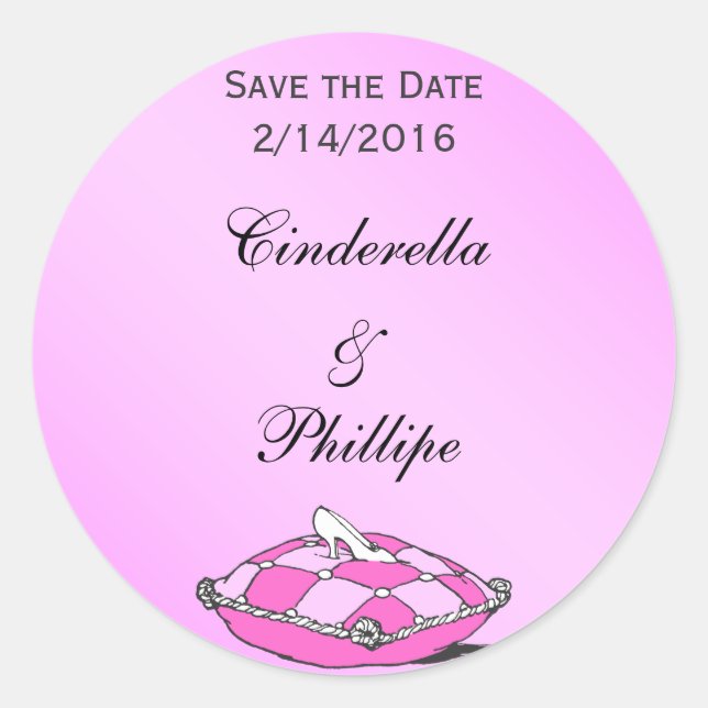 Custom Save the Date Cinderella Slipper Pink Runder Aufkleber (Vorderseite)