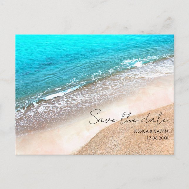 Custom Save the Date Postcard Beach Hochzeit Postkarte (Vorderseite)