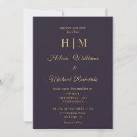 Custom Schlicht Dark Navy Blue Gold Letter Wedding